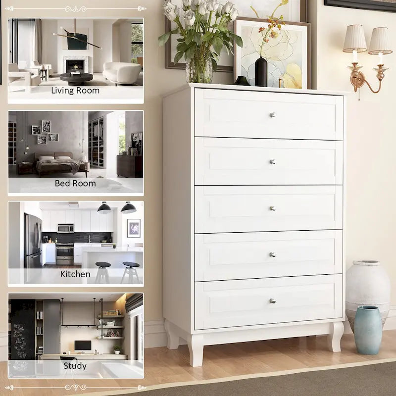 Chest of Drawers Tall 5 Drawer Dresser, Wood Dresser End Table Console