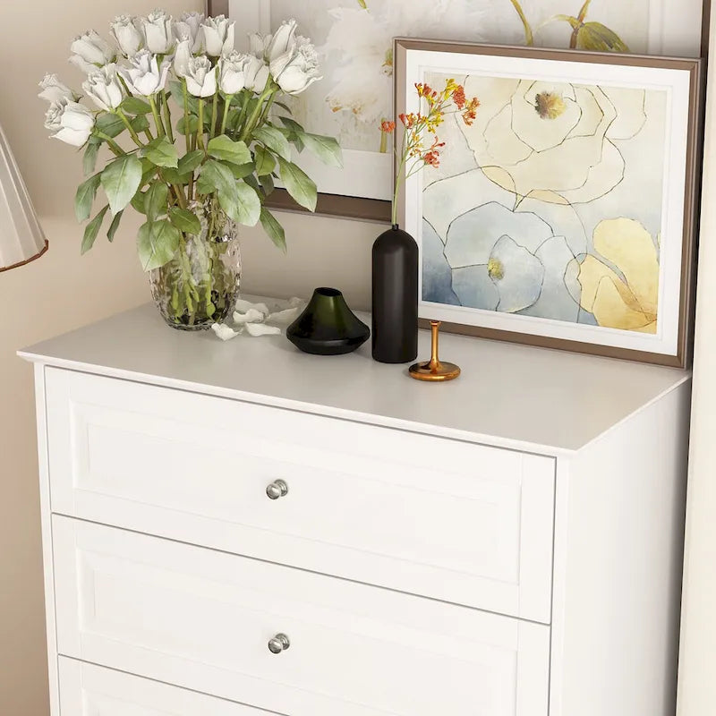 Chest of Drawers Tall 5 Drawer Dresser, Wood Dresser End Table Console