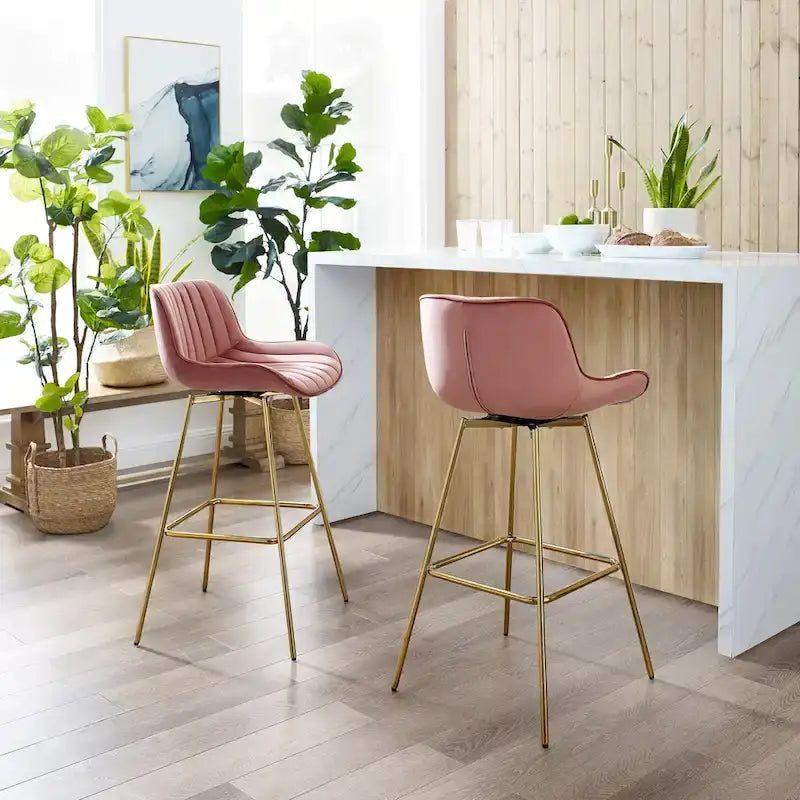 Art Leon Modern Swivel Velvet Barstool (Set of 2)
