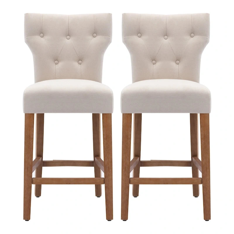 25 Inches Fabric Counter Height Bar Stools Button Tufted Upholstered Island Chairs Set of 2