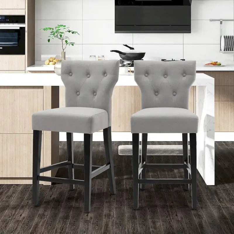 25 Inches Fabric Counter Height Bar Stools Button Tufted Upholstered Island Chairs Set of 2