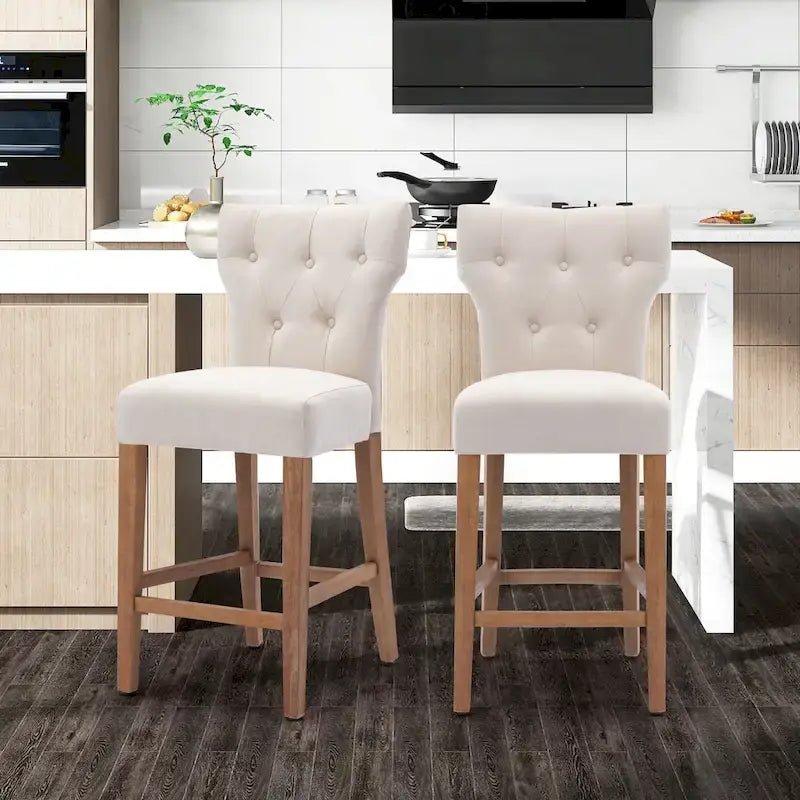 25 Inches Fabric Counter Height Bar Stools Button Tufted Upholstered Island Chairs Set of 2