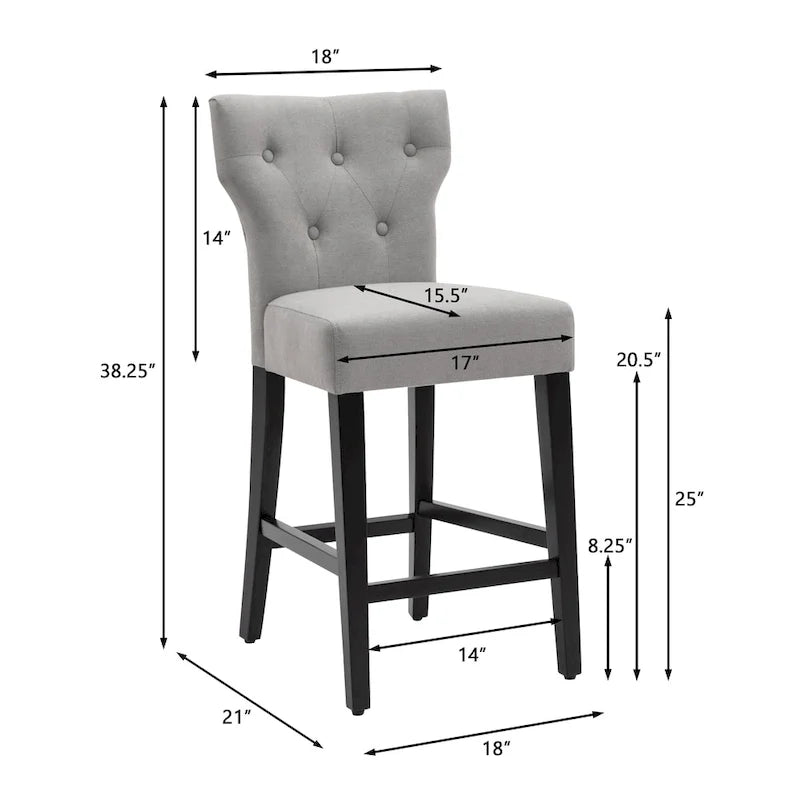 25 Inches Fabric Counter Height Bar Stools Button Tufted Upholstered Island Chairs Set of 2