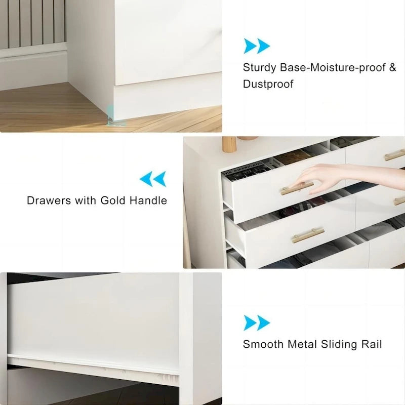 6 Drawer Dresser for Bedroom,Chest of Dressers,Modern Wooden Dresser Chest with Golden Handles