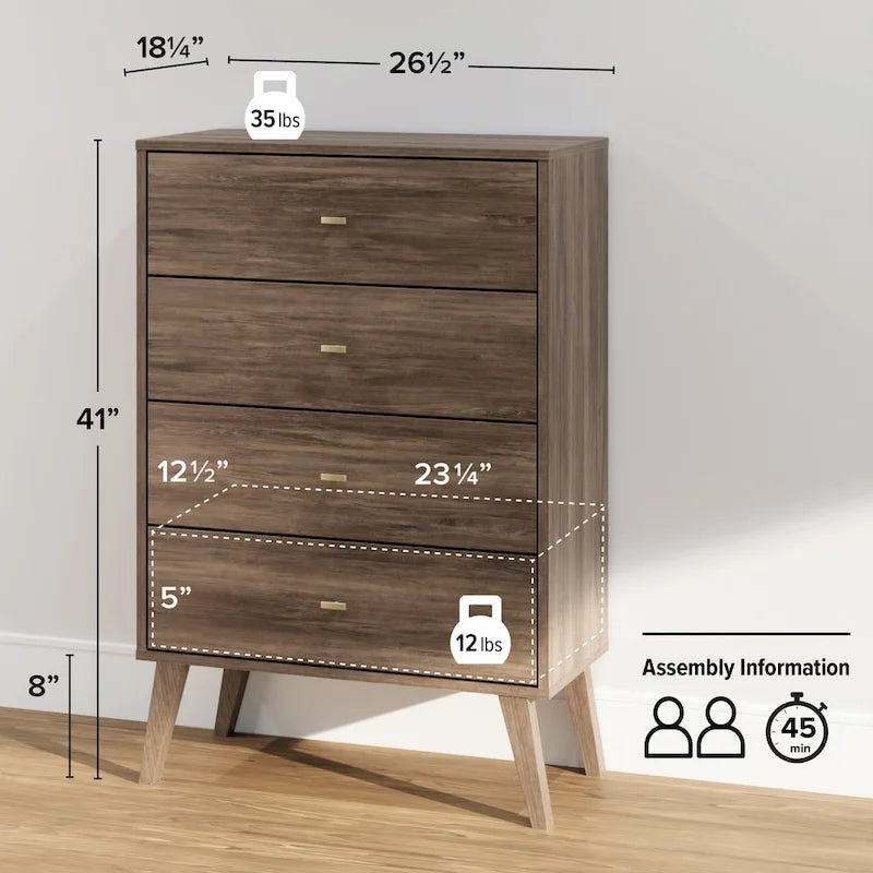 Prepac Milo Mid Century Modern 4-Drawer Chest