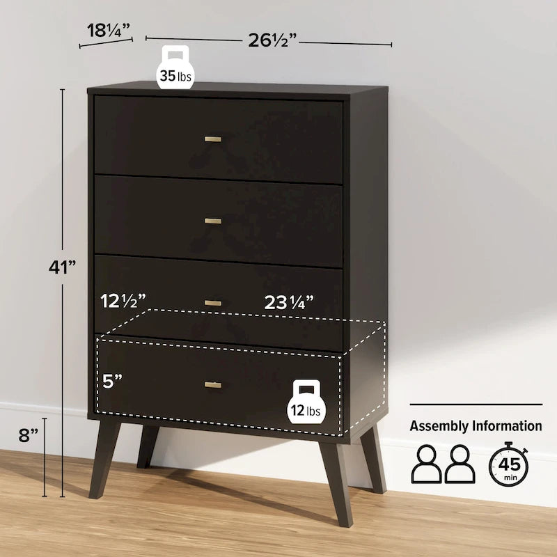 Prepac Milo Mid Century Modern 4-Drawer Chest