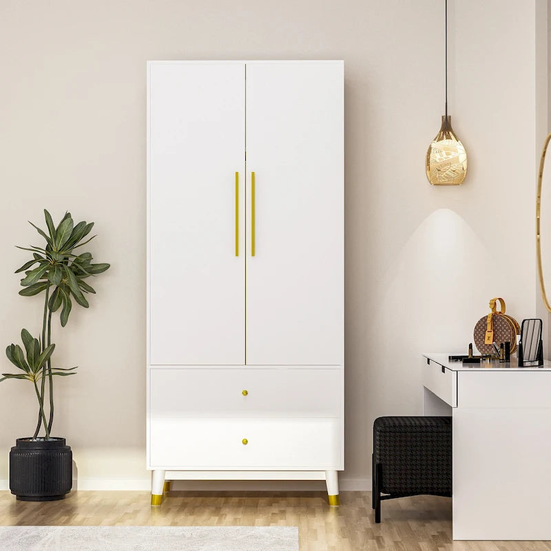 Wood 2-Door Wardrobe Armoire with 2-Drawers