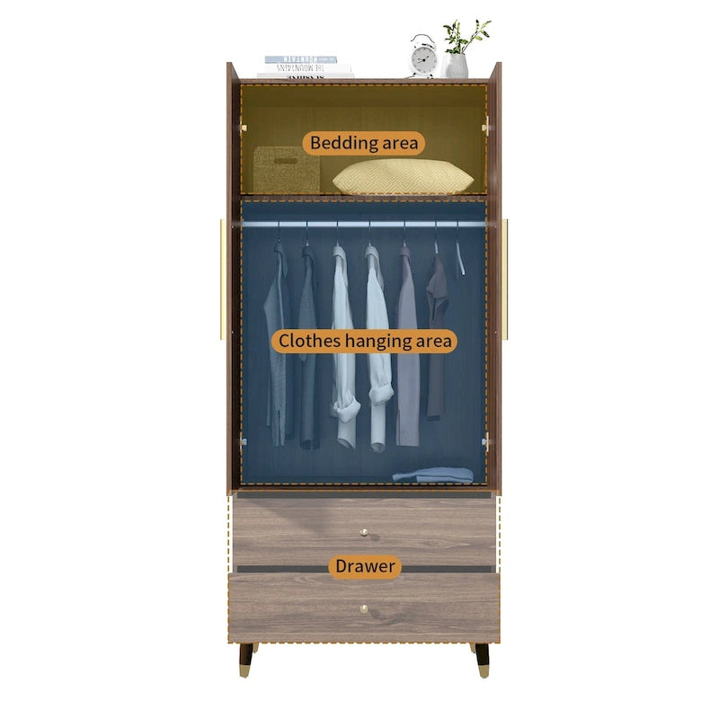 Wood 2-Door Wardrobe Armoire with 2-Drawers
