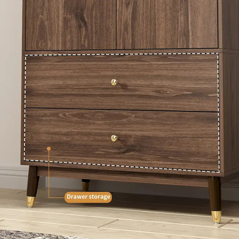 Wood 2-Door Wardrobe Armoire with 2-Drawers