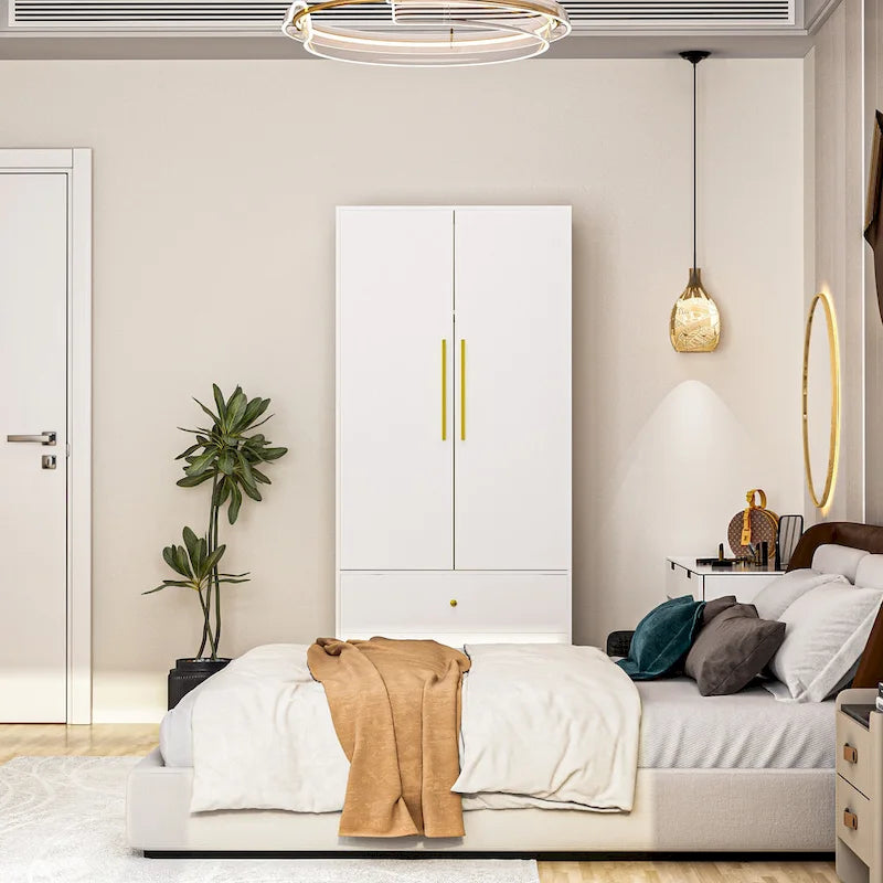Wood 2-Door Wardrobe Armoire with 2-Drawers