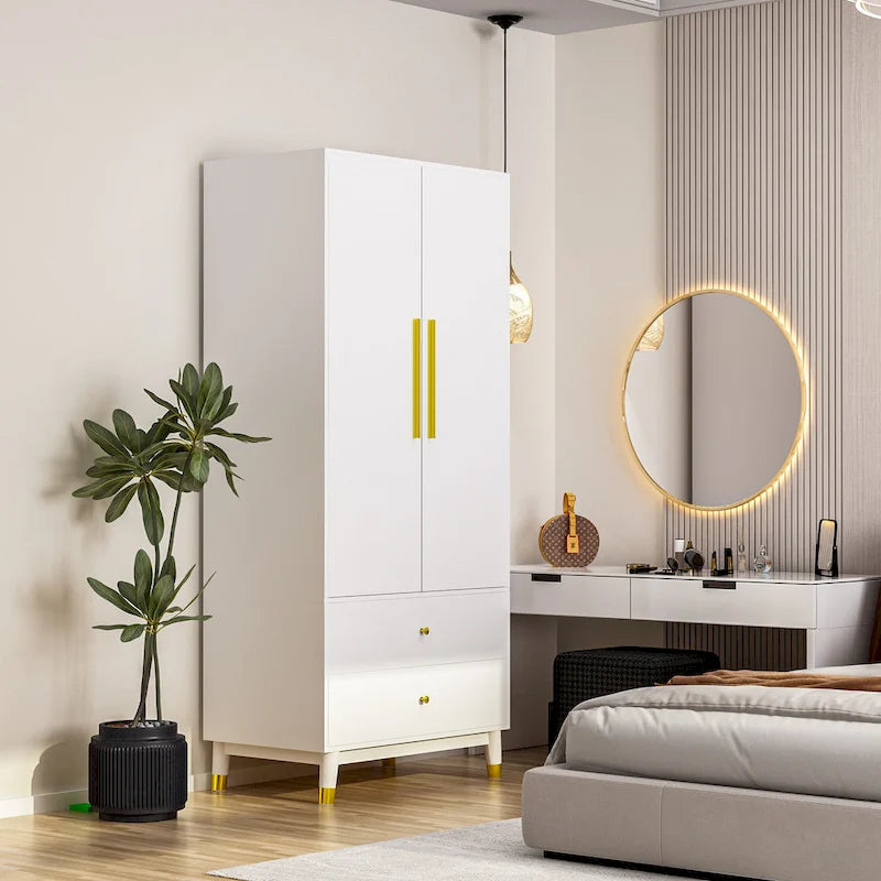 Wood 2-Door Wardrobe Armoire with 2-Drawers