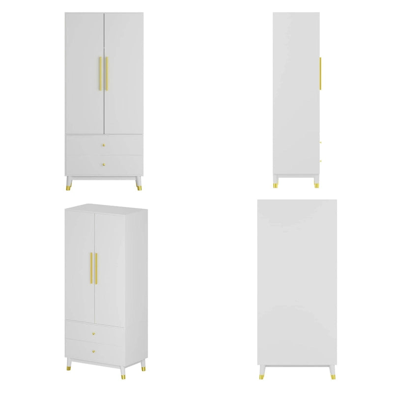 Wood 2-Door Wardrobe Armoire with 2-Drawers