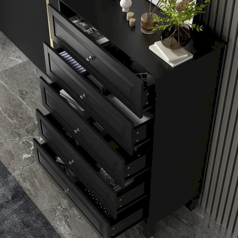 Timechee 5 Drawers Dresser Chests Chset of Drawers Organizer Lacquered