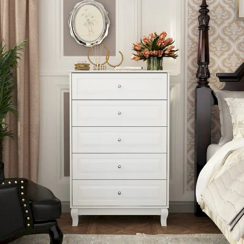 Timechee 5 Drawers Dresser Chests Chset of Drawers Organizer Lacquered