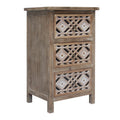 Wooden Accent Table with 3 Cutout Carved Drawers,Vintage Side Table