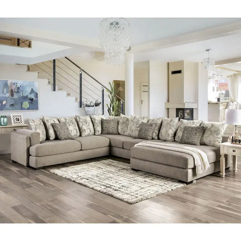 Stym Transitional Light Grey Chenille U-Shaped Sectional by Furniture of America