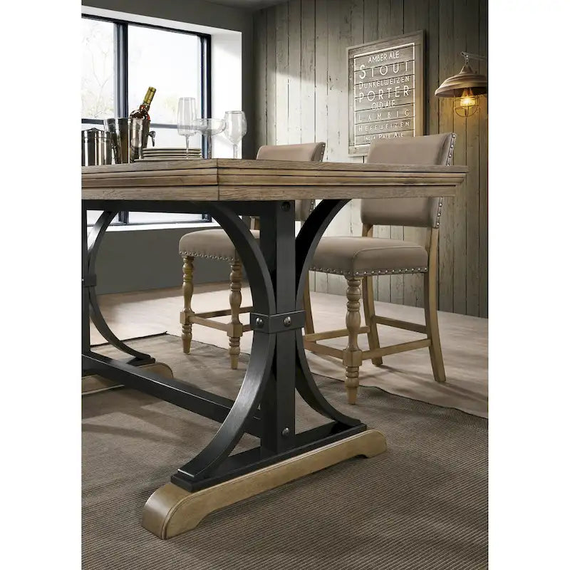 Roundhill Furniture Birmingham 7-piece Driftwood Finish Table with Nail Head Chairs Counter Height Dining Set