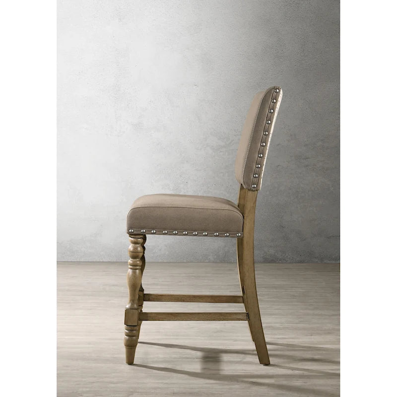 Roundhill Furniture Birmingham 7-piece Driftwood Finish Table with Nail Head Chairs Counter Height Dining Set
