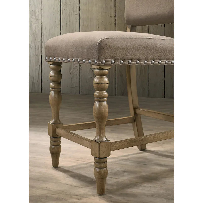 Roundhill Furniture Birmingham 7-piece Driftwood Finish Table with Nail Head Chairs Counter Height Dining Set