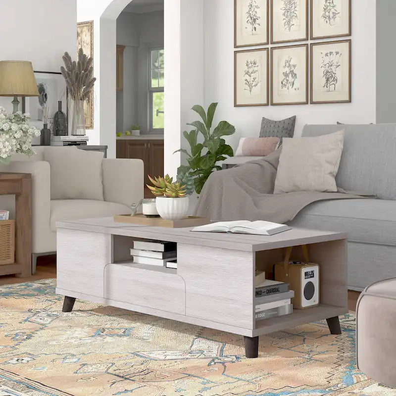 Mankx Mid-Century Modern White 47-inch 3-Shelf Coffee Table by Furniture of America