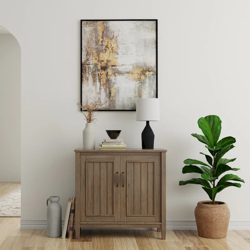 WYNDENHALL Rowan SOLID WOOD 32 inch Wide Contemporary Low Storage Cabinet in Smoky Brown - 14d x 32 w x 31h