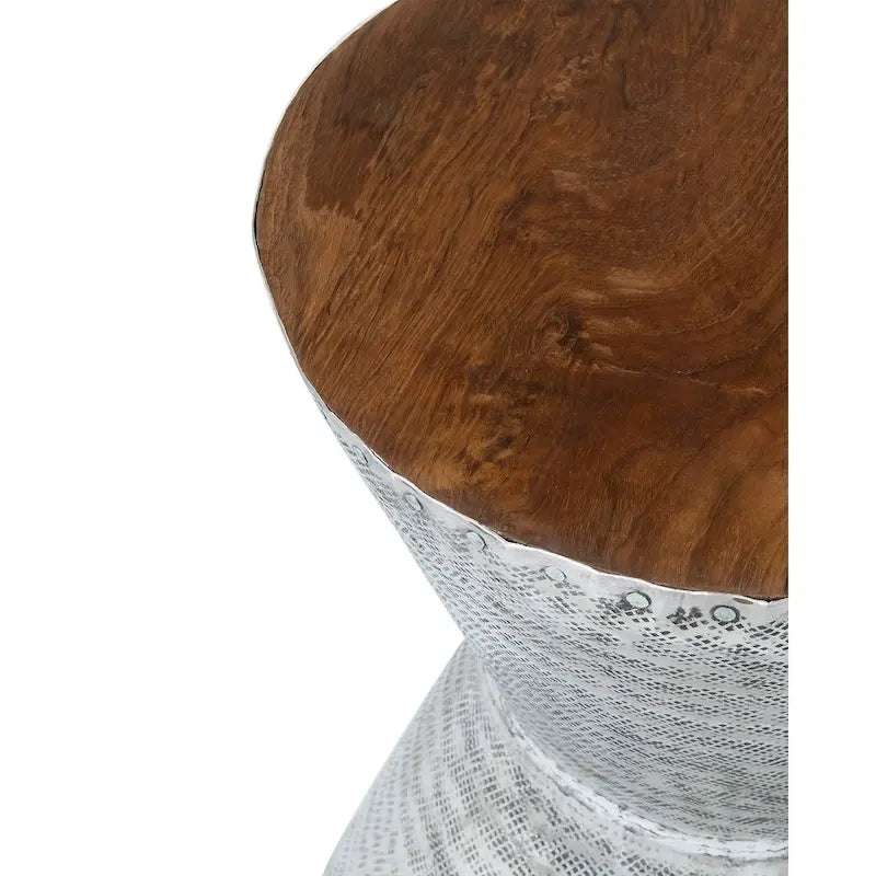 Stamped Metal And Wood Hourglass Accent Table by East at Main