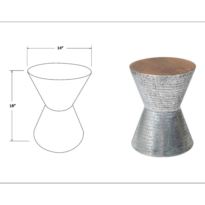 Stamped Metal And Wood Hourglass Accent Table by East at Main