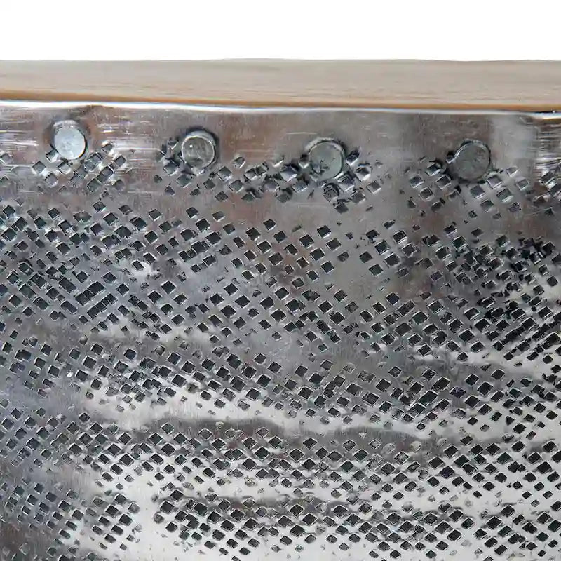 Stamped Metal And Wood Hourglass Accent Table by East at Main