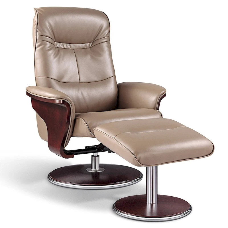 Artiva USA 'Milano' Modern Bend Wood Latte Leather Swivel Recliner with Ottoman set