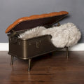 River of Goods Tan Tufted Faux Leather and Distressed Metal 17-inch High Storage Bench
