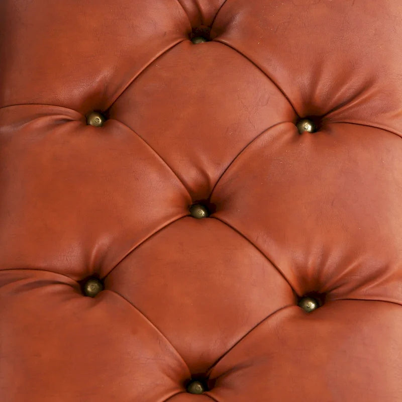 River of Goods Tan Tufted Faux Leather and Distressed Metal 17-inch High Storage Bench