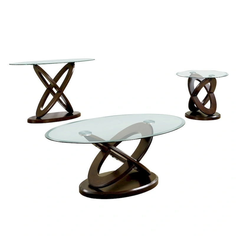 Faza Contemporary Walnut 48-inch Glass Top 3-Piece Accent Table Set by Furniture of America