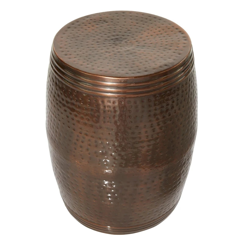 Metal Handmade Drum Shaped Accent Table with Hammered Design - Brown, Silver, Copper, Gold - Roche River Decor