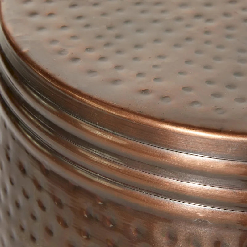Metal Handmade Drum Shaped Accent Table with Hammered Design - Brown, Silver, Copper, Gold - Roche River Decor