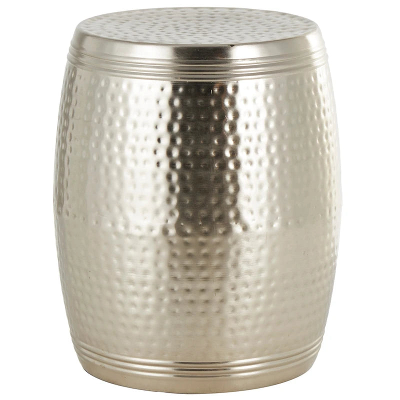 Metal Handmade Drum Shaped Accent Table with Hammered Design - Brown, Silver, Copper, Gold - Roche River Decor
