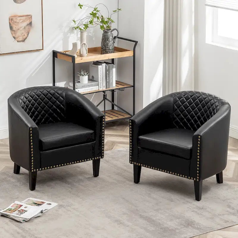 KINWELL 29 PU Faux Leather Club Armchair with Nailheads, Set of 2