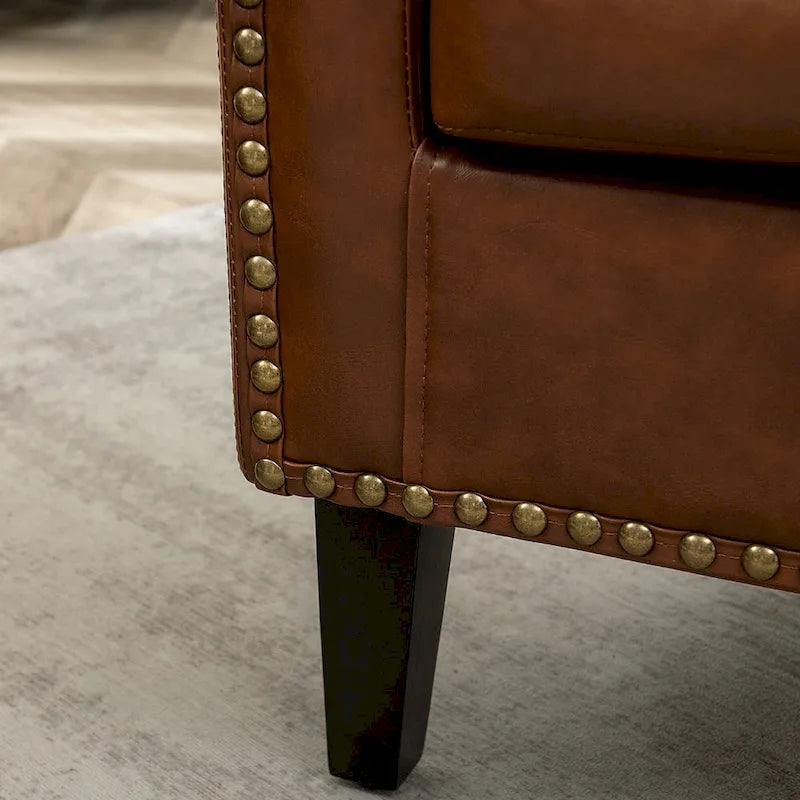 KINWELL 29 PU Faux Leather Club Armchair with Nailheads, Set of 2