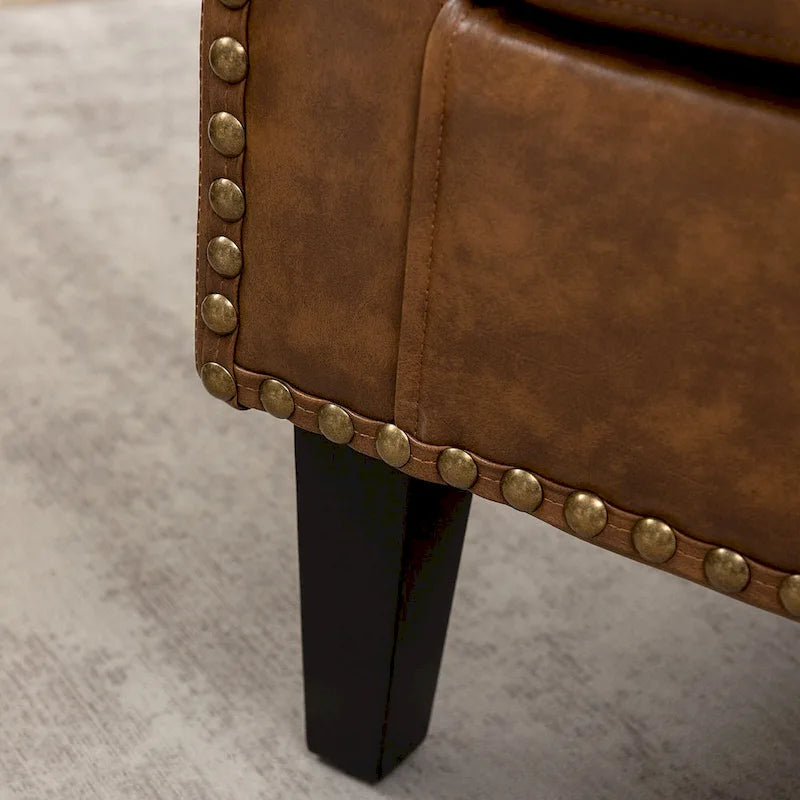 KINWELL 29 PU Faux Leather Club Armchair with Nailheads, Set of 2