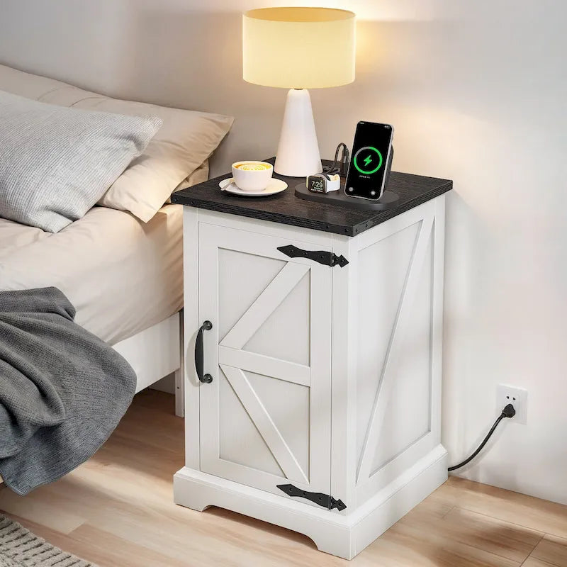 Moasis Farmhouse End Table with Charging Station, End Table with Power Outlets and USB Ports