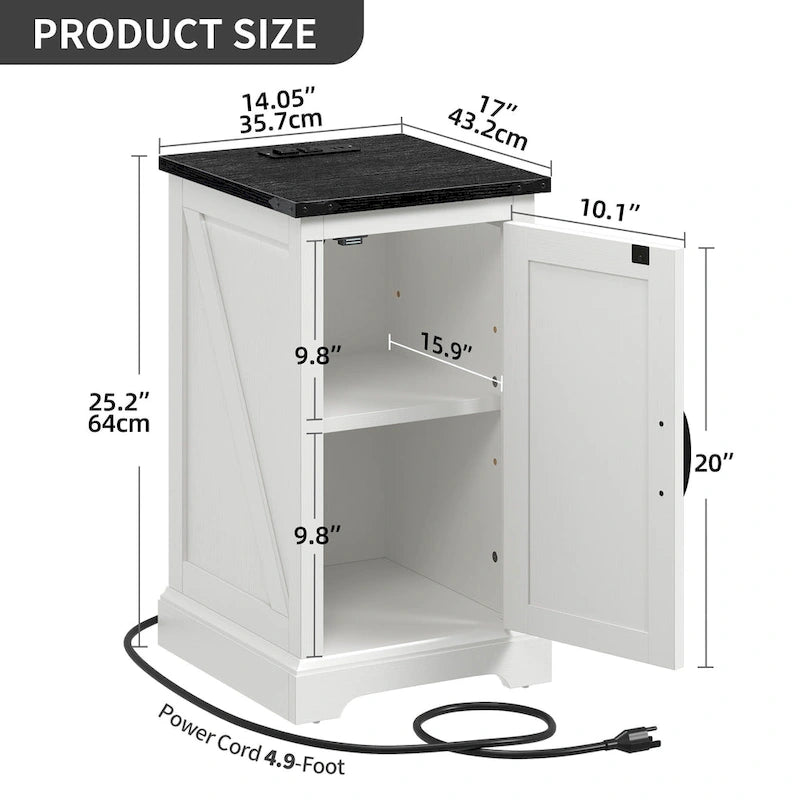 Moasis Farmhouse End Table with Charging Station, End Table with Power Outlets and USB Ports