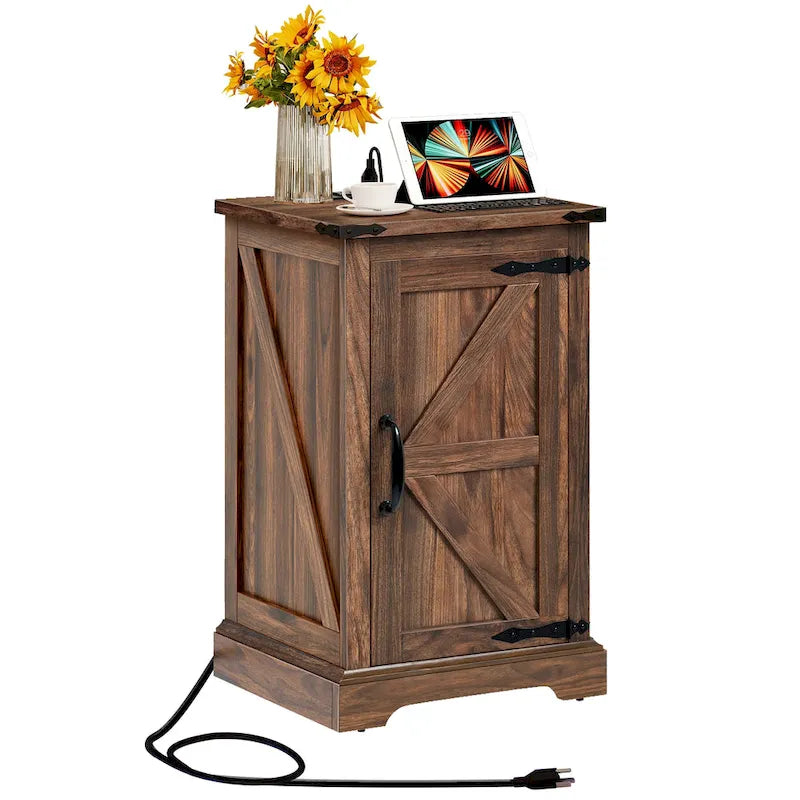 Moasis Farmhouse End Table with Charging Station, End Table with Power Outlets and USB Ports