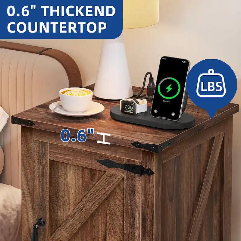 Moasis Farmhouse End Table with Charging Station, End Table with Power Outlets and USB Ports