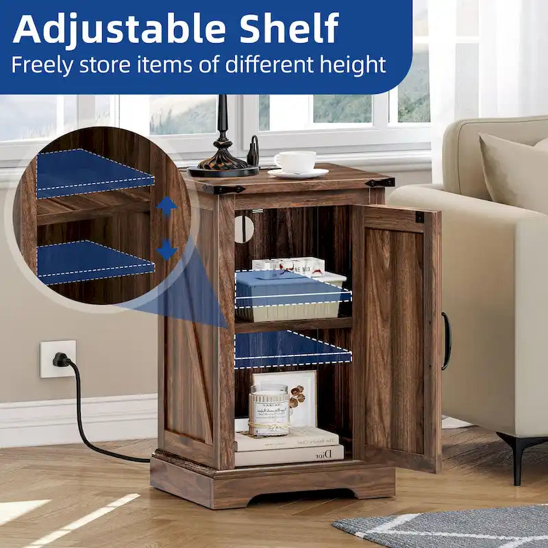 Moasis Farmhouse End Table with Charging Station, End Table with Power Outlets and USB Ports