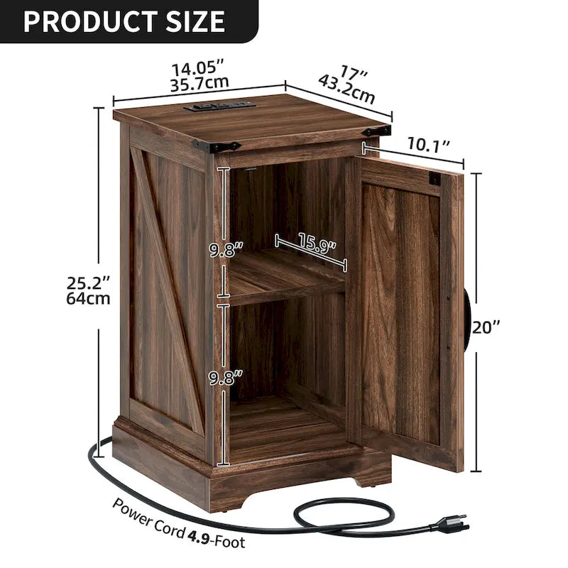 Moasis Farmhouse End Table with Charging Station, End Table with Power Outlets and USB Ports