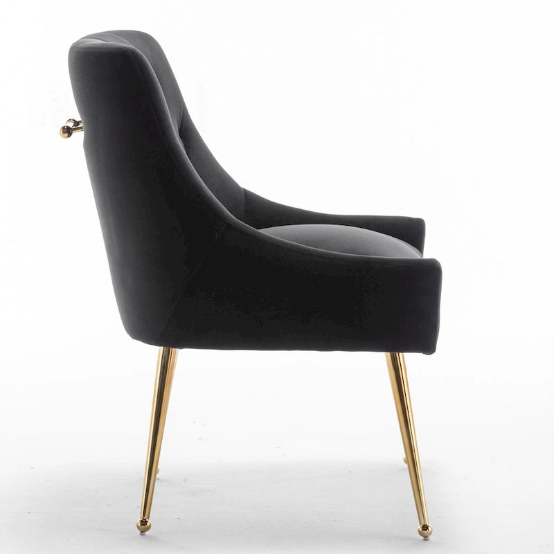 SEYNAR Modern Boucle Velvet Upholstered Accent Dining Chair Set of 2 Tufted Back Armless Chair with Golden Legs