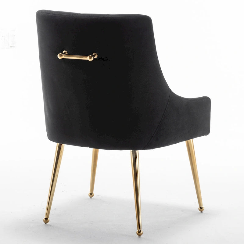 SEYNAR Modern Boucle Velvet Upholstered Accent Dining Chair Set of 2 Tufted Back Armless Chair with Golden Legs