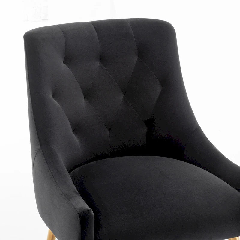 SEYNAR Modern Boucle Velvet Upholstered Accent Dining Chair Set of 2 Tufted Back Armless Chair with Golden Legs