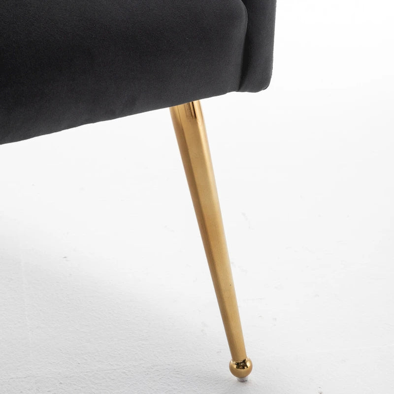 SEYNAR Modern Boucle Velvet Upholstered Accent Dining Chair Set of 2 Tufted Back Armless Chair with Golden Legs