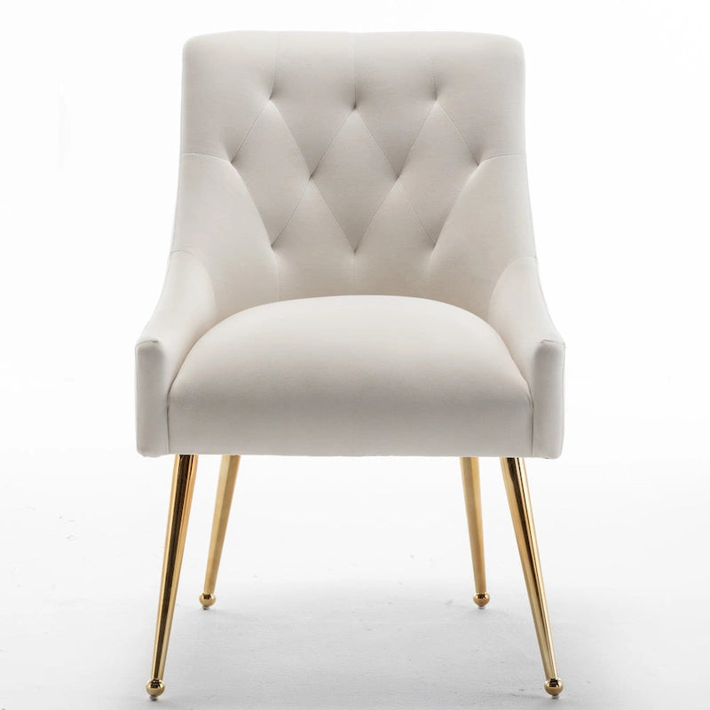 SEYNAR Modern Boucle Velvet Upholstered Accent Dining Chair Set of 2 Tufted Back Armless Chair with Golden Legs