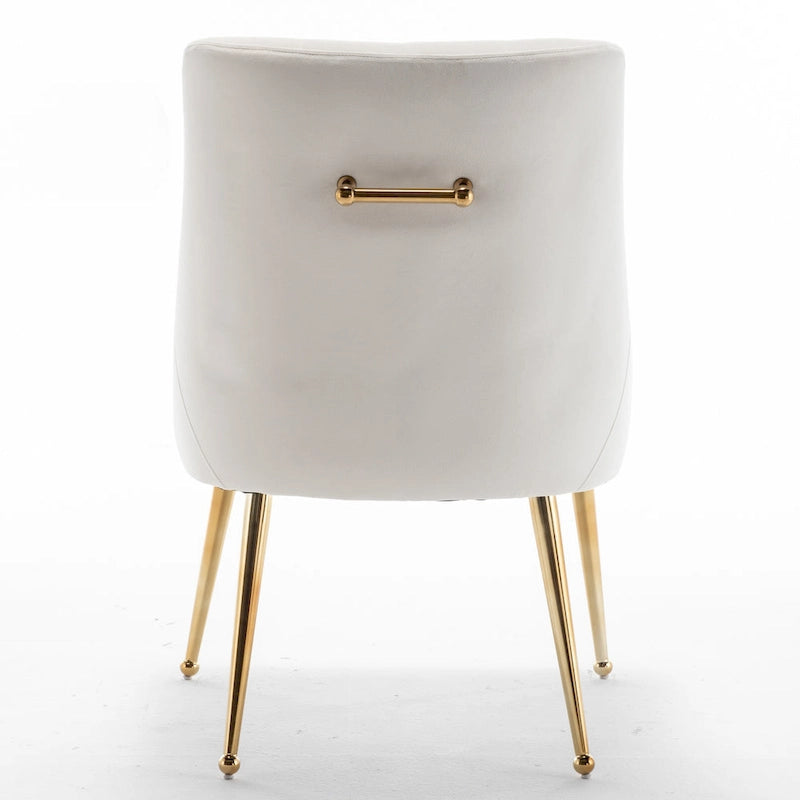SEYNAR Modern Boucle Velvet Upholstered Accent Dining Chair Set of 2 Tufted Back Armless Chair with Golden Legs